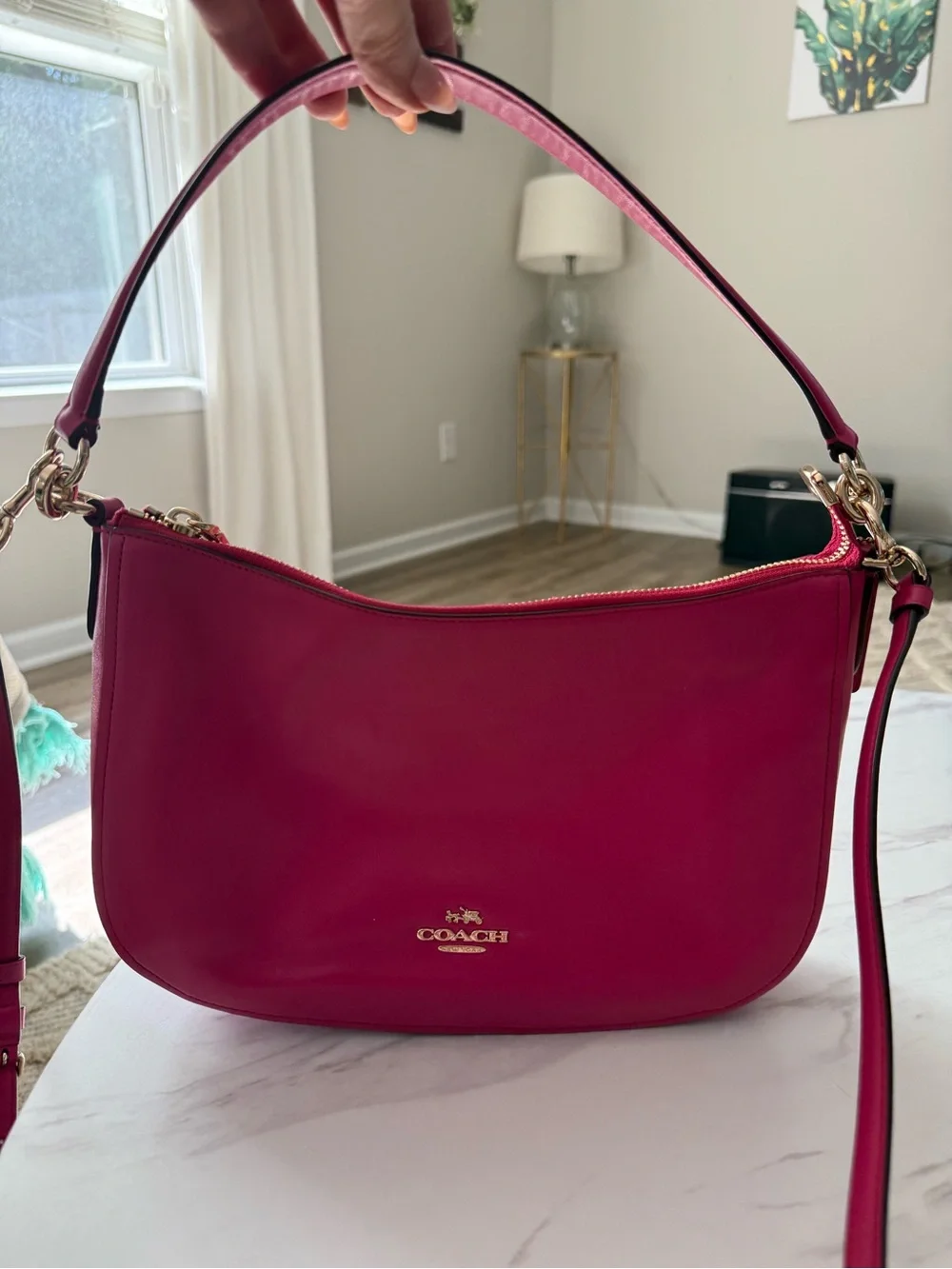 🔥Coach pink leather crossbody bag with gold hardware #luxury #designer